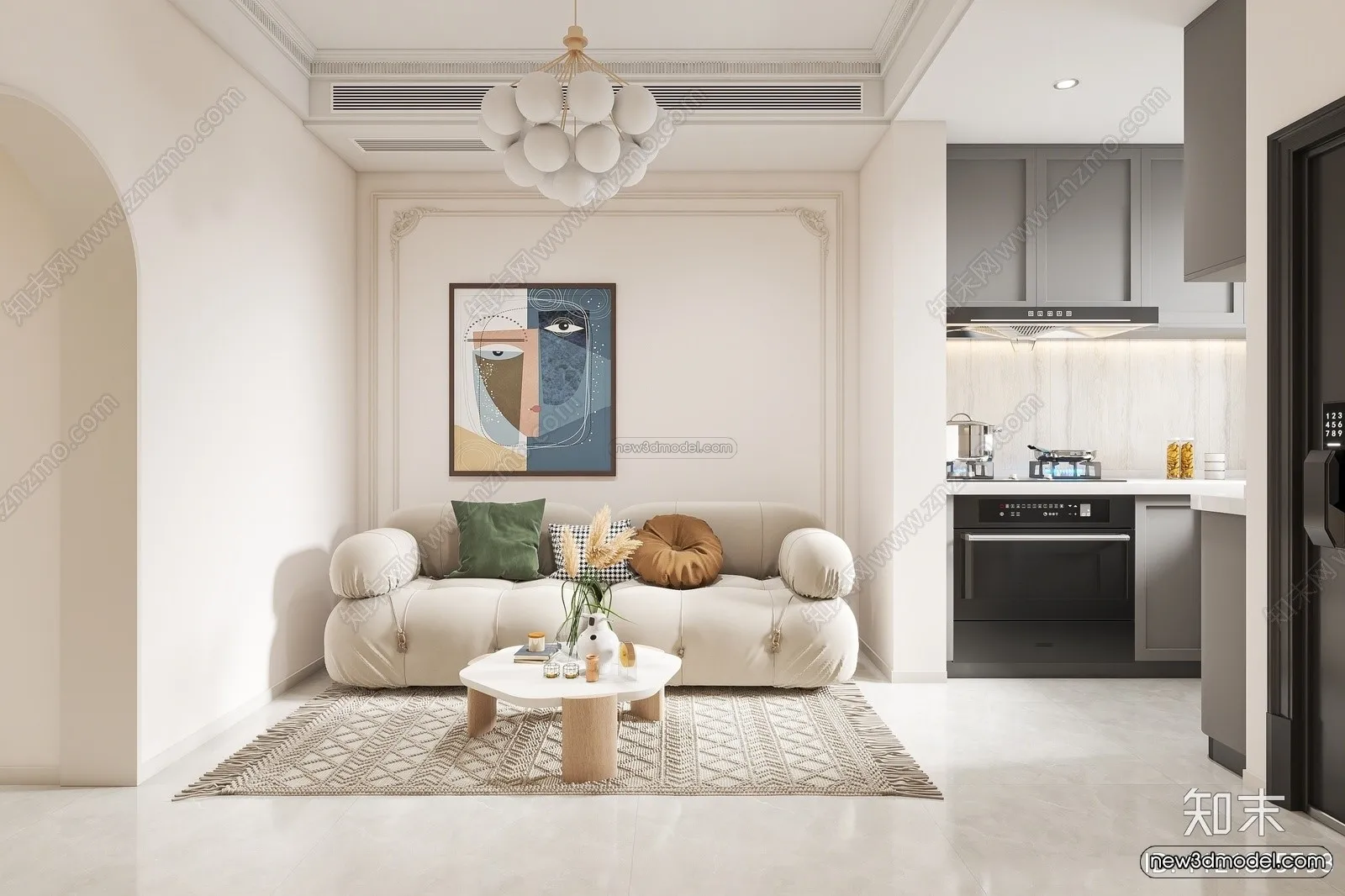 Cream Style Interior 3D Blocks – Living Room 3D Model – 055 – VRAY