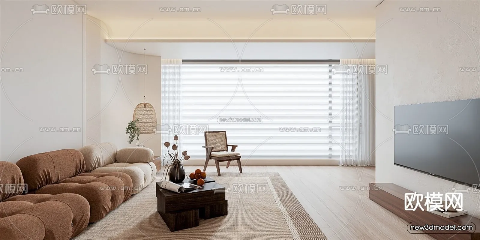 Cream Style Interior 3D Blocks – Living Room 3D Model – 056 – VRAY