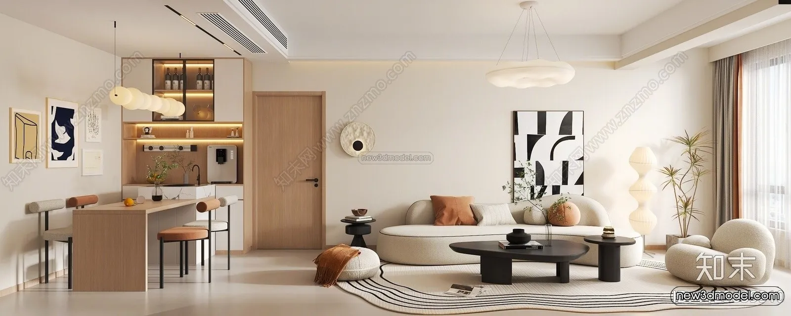 Cream Style Interior 3D Blocks – Living Room 3D Model – 058 – VRAY