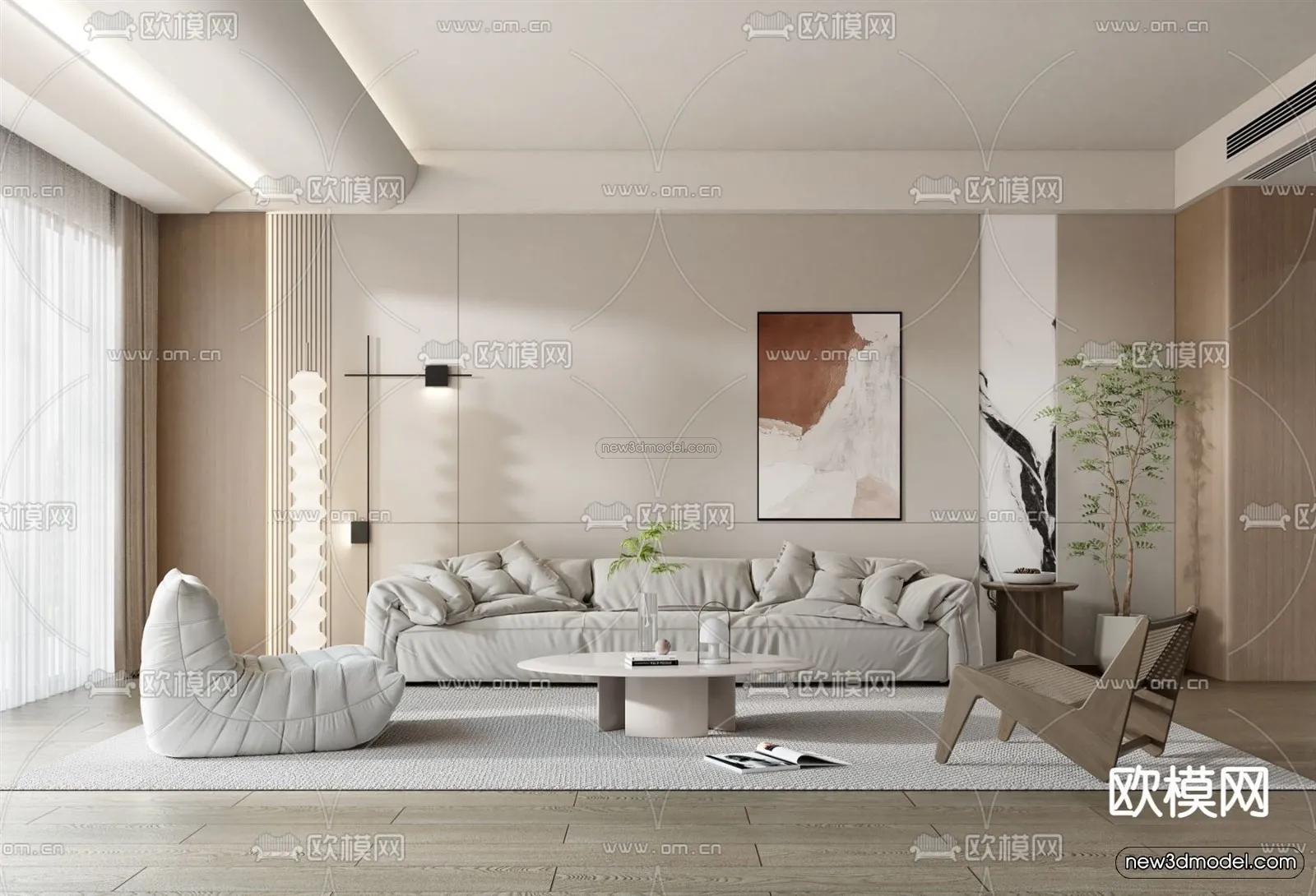 Cream Style Interior 3D Blocks – Living Room 3D Model – 059 – VRAY