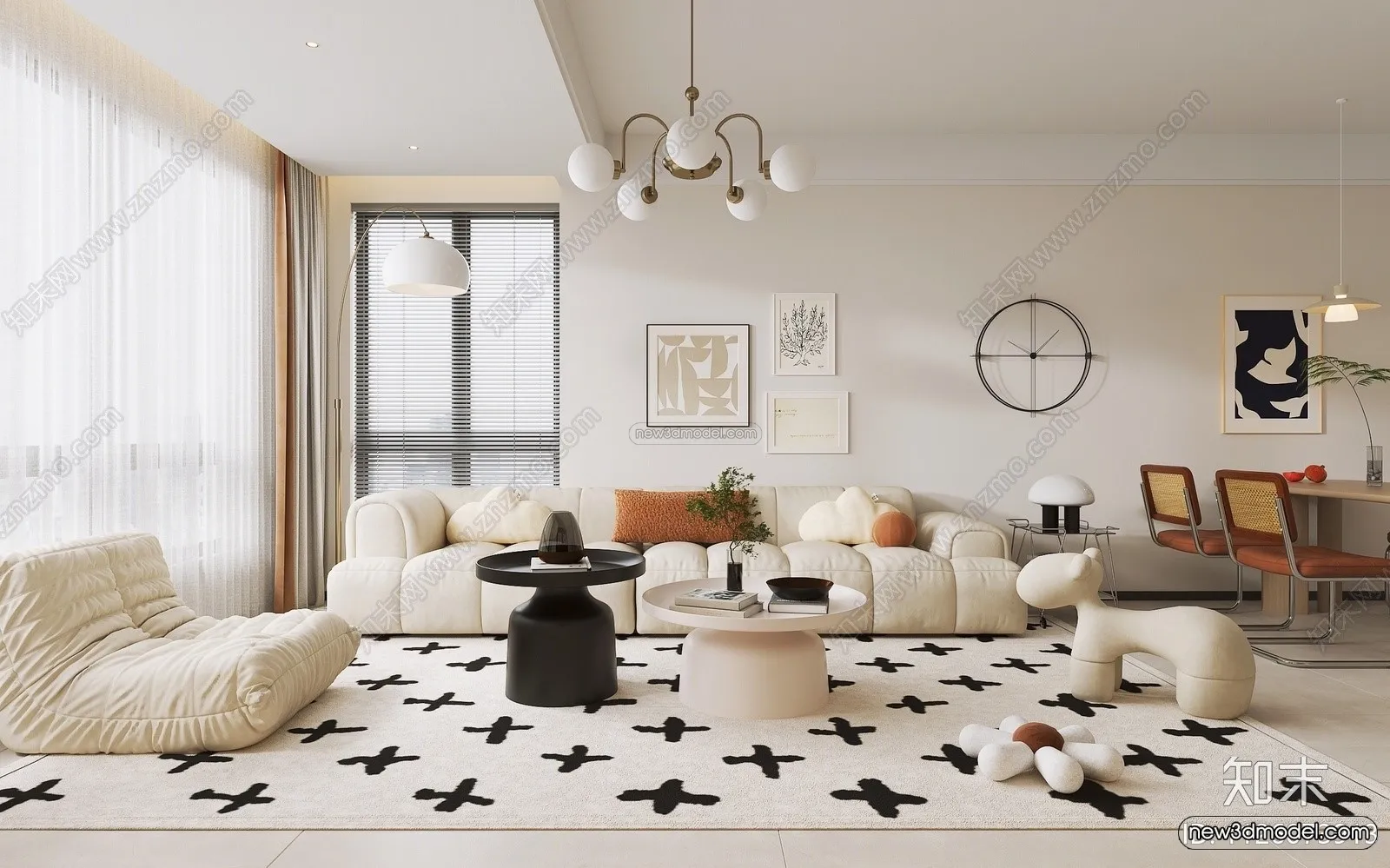 Cream Style Interior 3D Blocks – Living Room 3D Model – 061 – VRAY