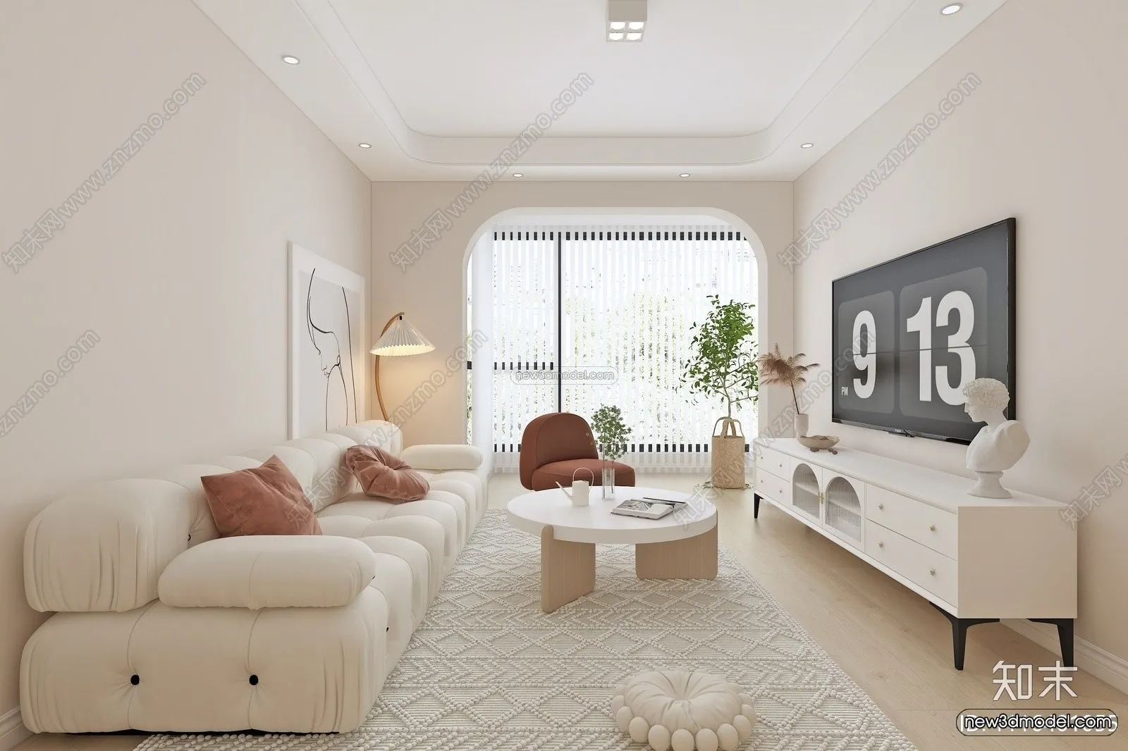 Cream Style Interior 3D Blocks – Living Room 3D Model – 063 – VRAY