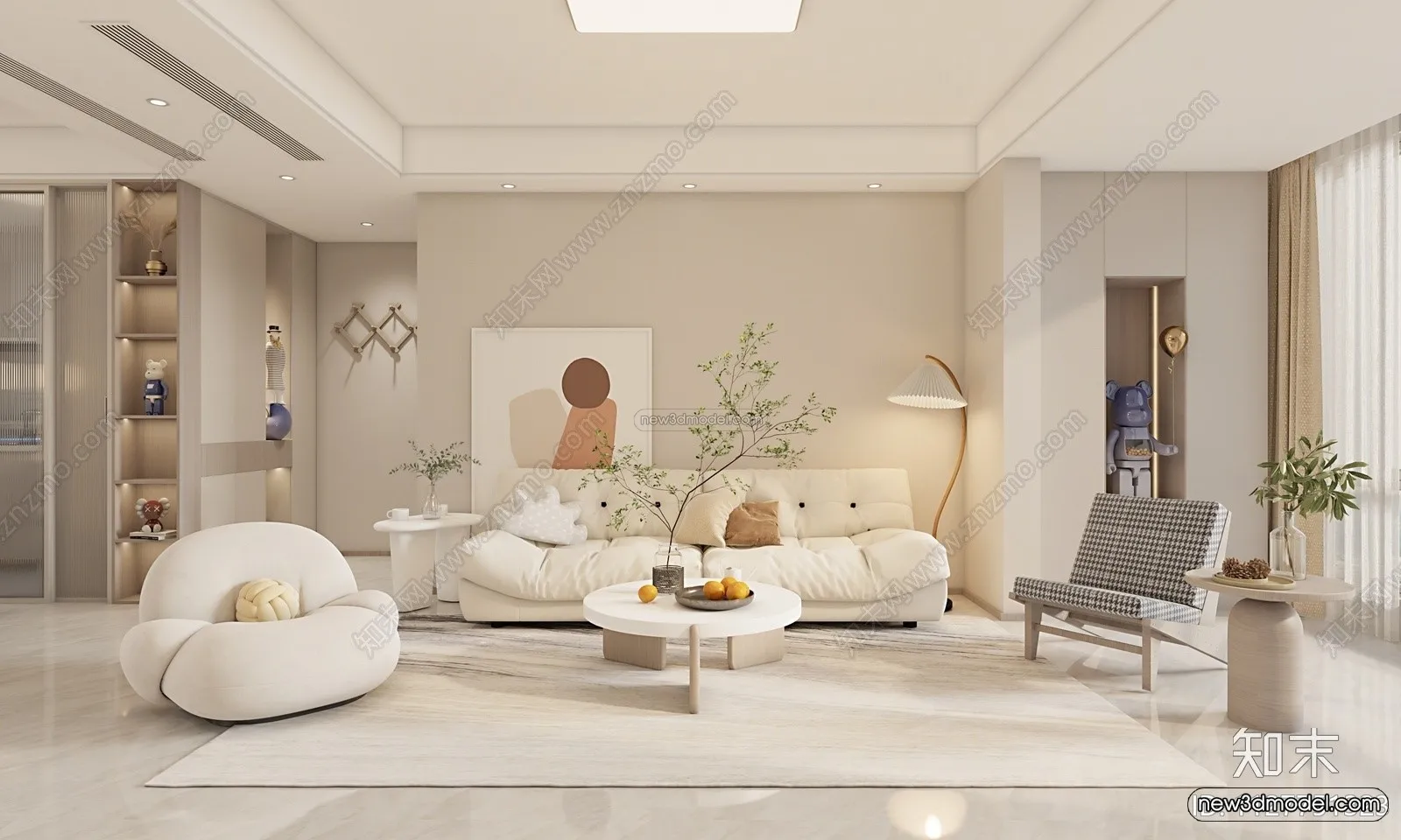 Cream Style Interior 3D Blocks – Living Room 3D Model – 064 – VRAY