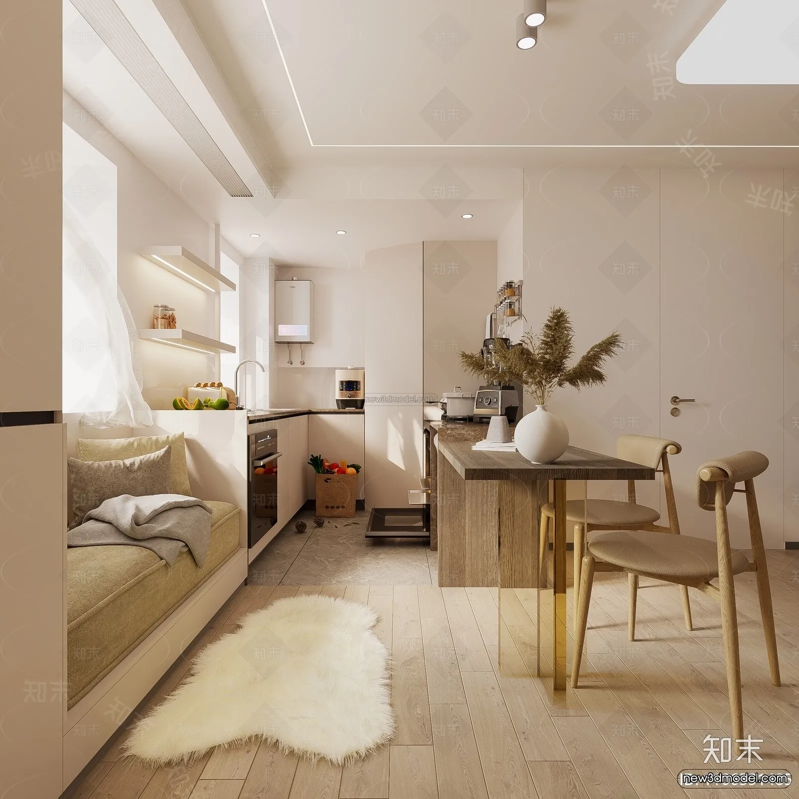 Cream Style Interior 3D Blocks – Living Room 3D Model – 067 – VRAY