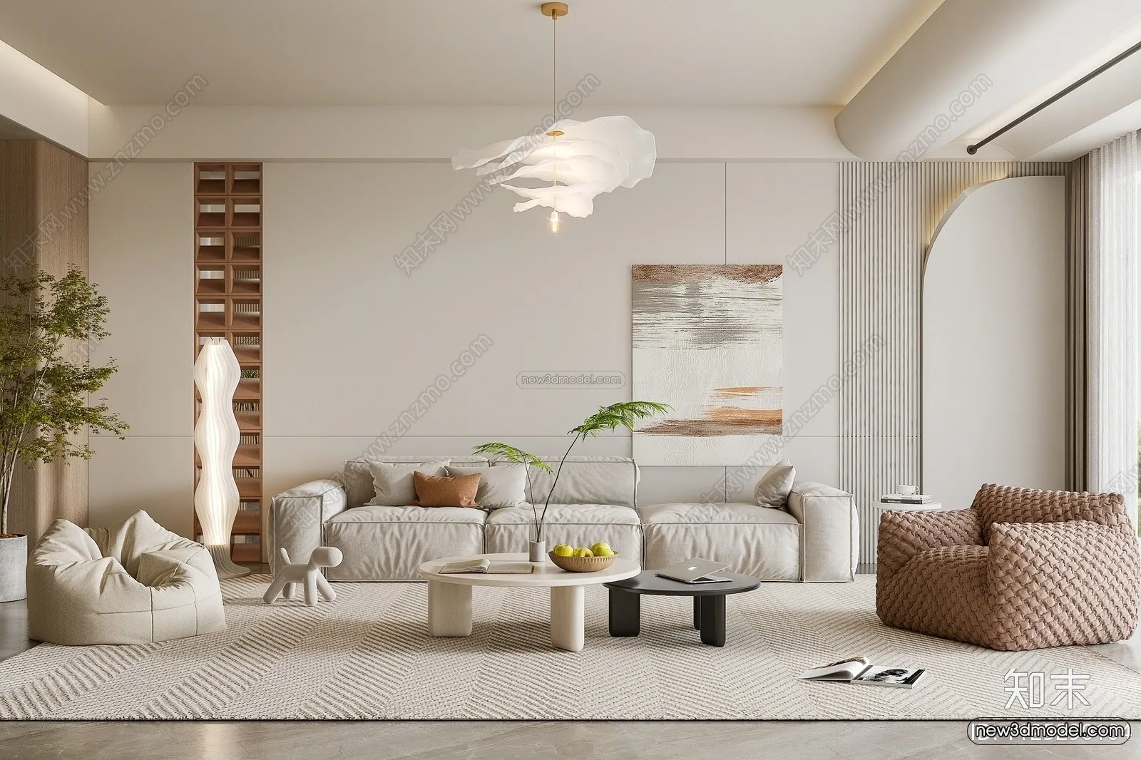 Cream Style Interior 3D Blocks – Living Room 3D Model – 068 – VRAY