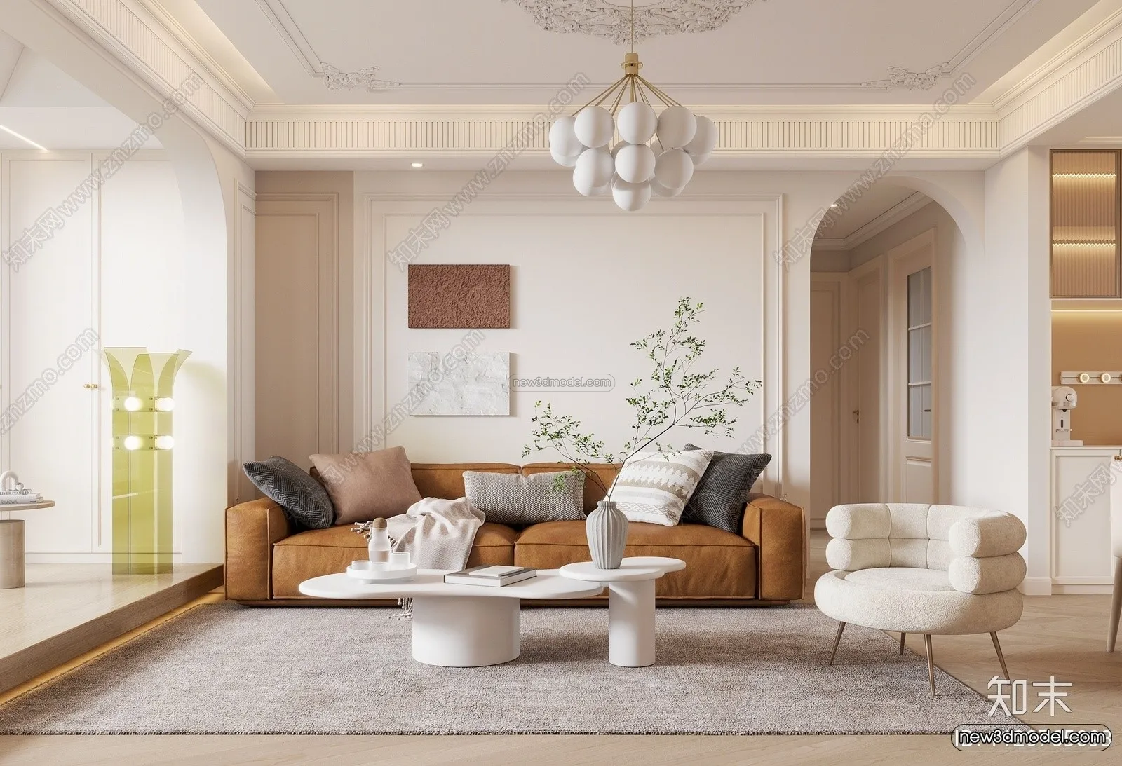 Cream Style Interior 3D Blocks – Living Room 3D Model – 069 – VRAY