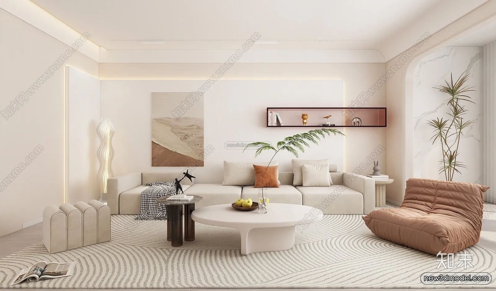 Cream Style Interior 3D Blocks – Living Room 3D Model – 070 – VRAY