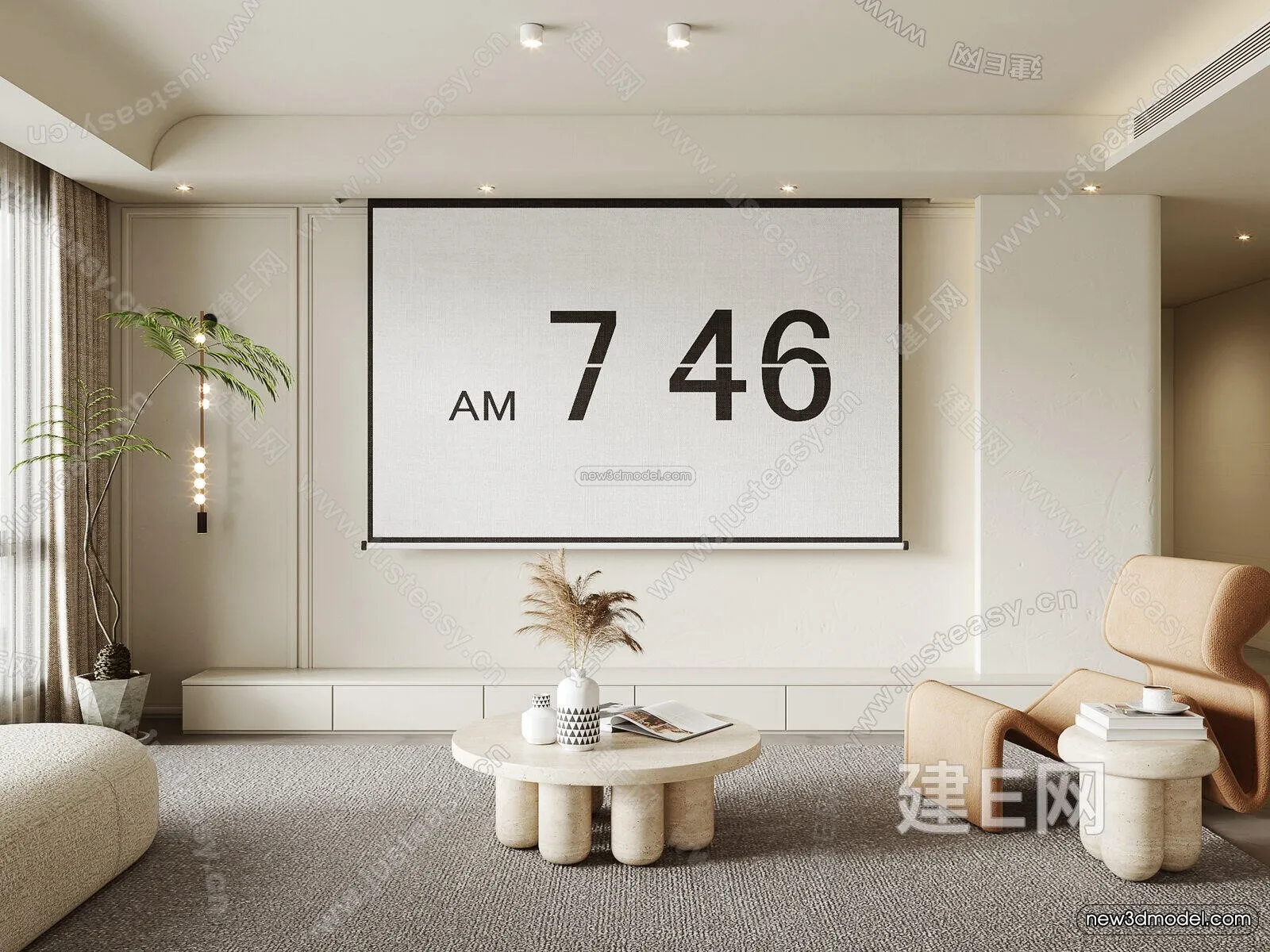 Cream Style Interior 3D Blocks – Living Room 3D Model – 072 – VRAY