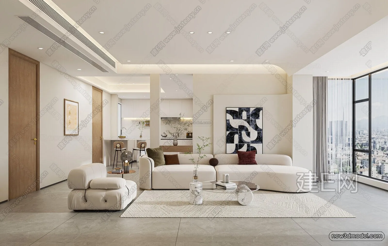 Cream Style Interior 3D Blocks – Living Room 3D Model – 073 – VRAY