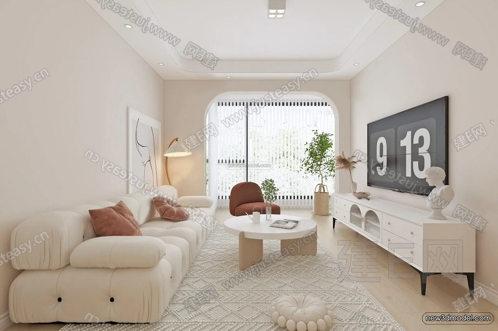 Cream Style Interior 3D Blocks – Living Room 3D Model – 074 – VRAY