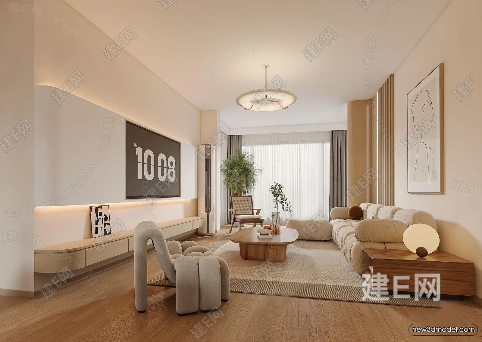 Cream Style Interior 3D Blocks – Living Room 3D Model – 077 – VRAY