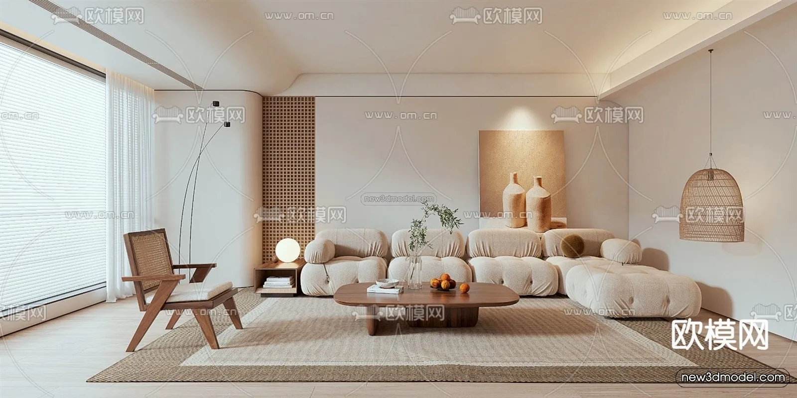 Cream Style Interior 3D Blocks – Living Room 3D Model – 078 – VRAY