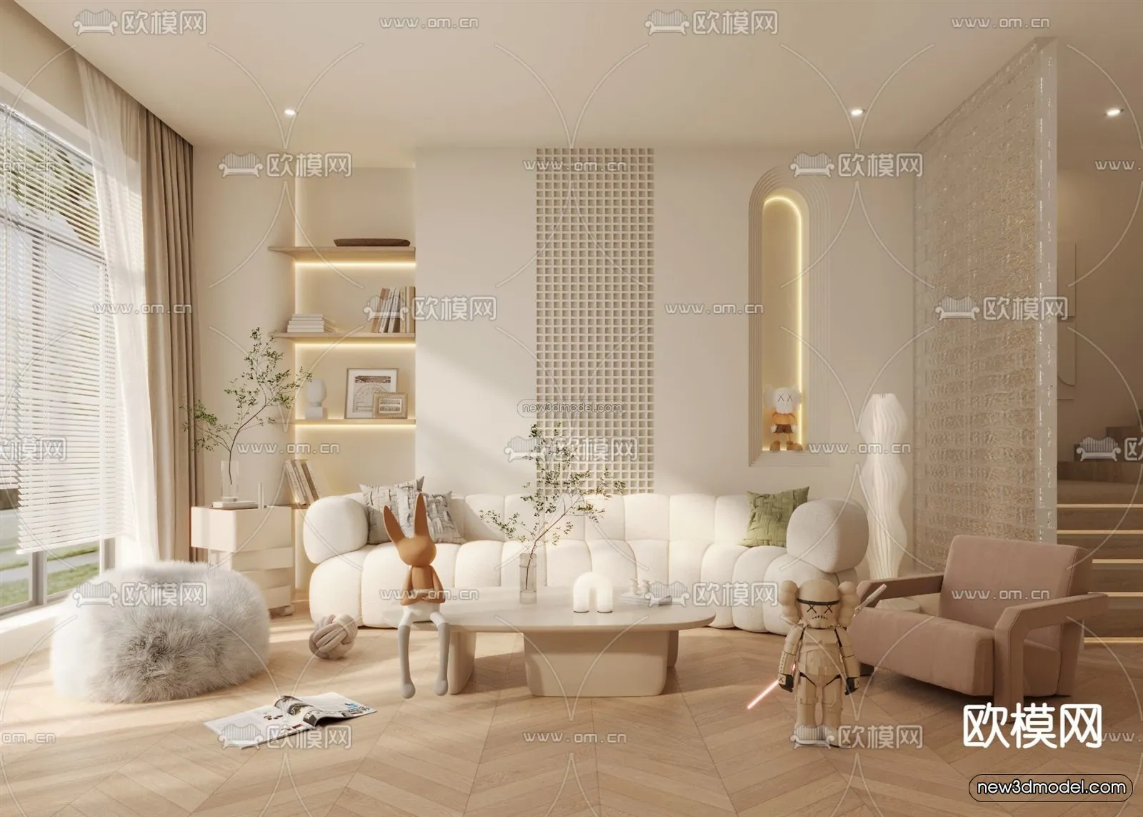 Cream Style Interior 3D Blocks – Living Room 3D Model – 079 – VRAY