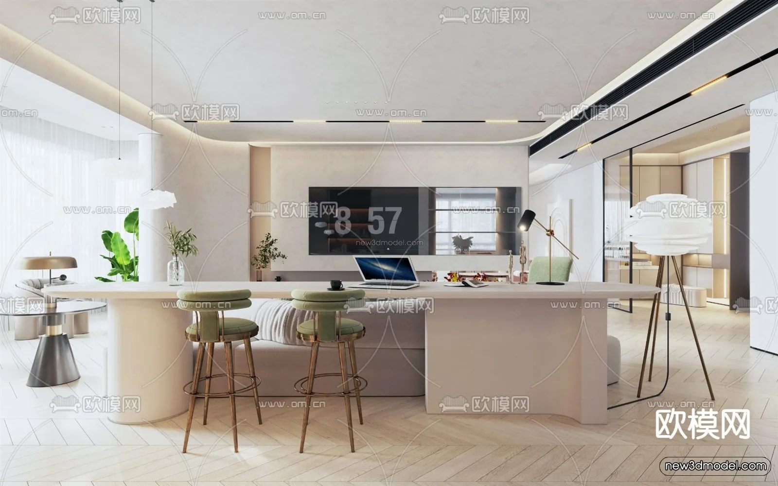 Cream Style Interior 3D Blocks – Living Room 3D Model – 083 – VRAY