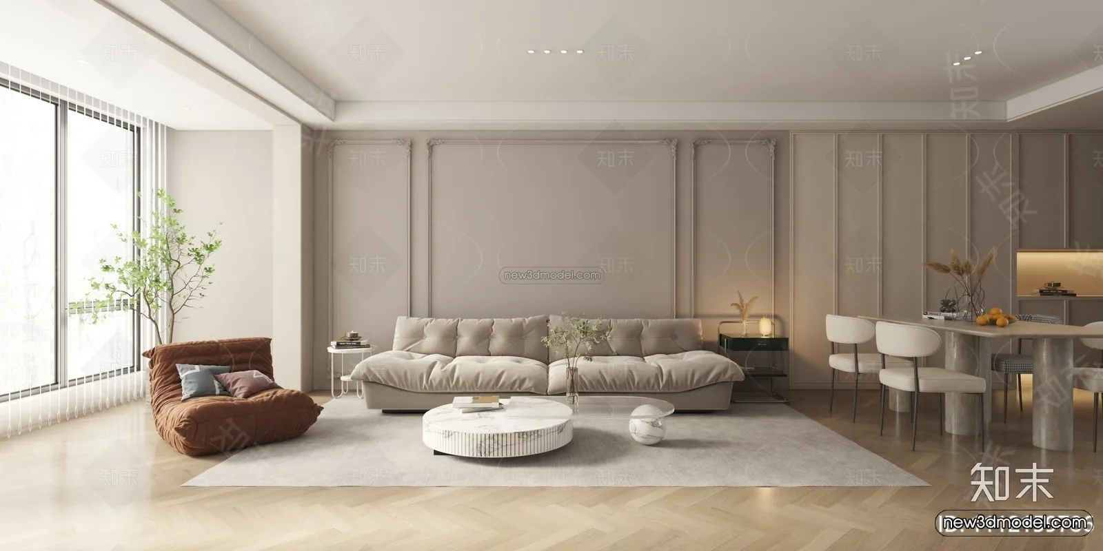 Cream Style Interior 3D Blocks – Living Room 3D Model – 084 – VRAY