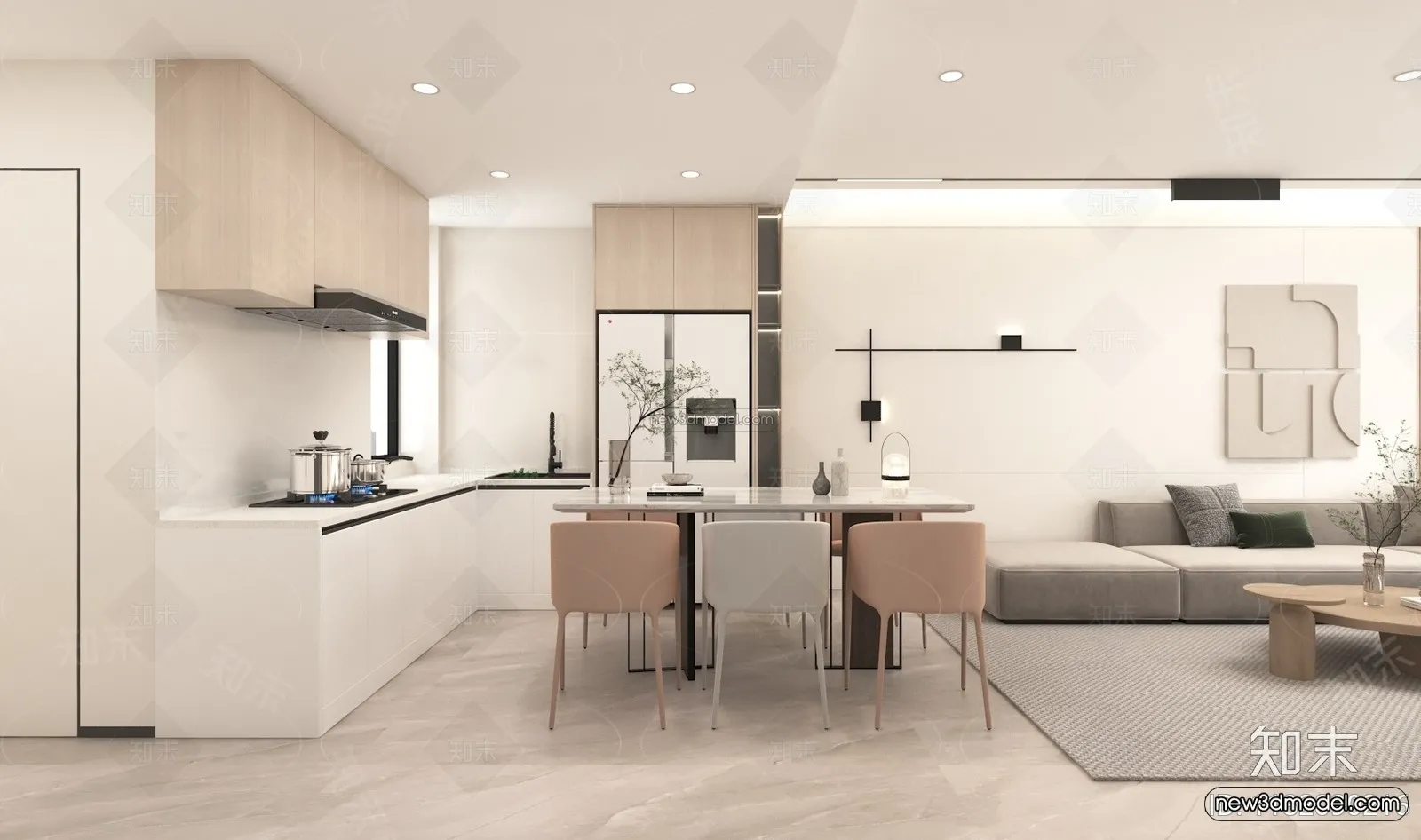 Cream Style Interior 3D Blocks – Living Room 3D Model – 085 – VRAY