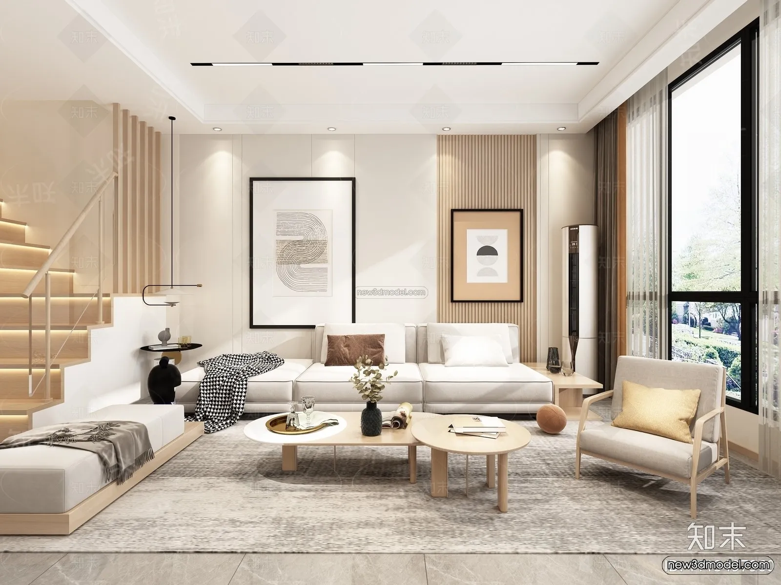 Cream Style Interior 3D Blocks – Living Room 3D Model – 088 – VRAY