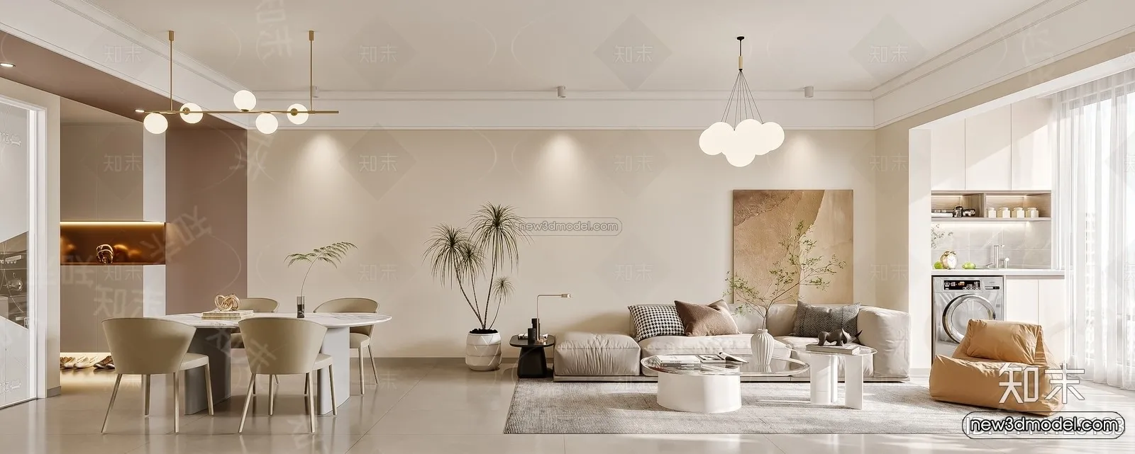 Cream Style Interior 3D Blocks – Living Room 3D Model – 091 – VRAY