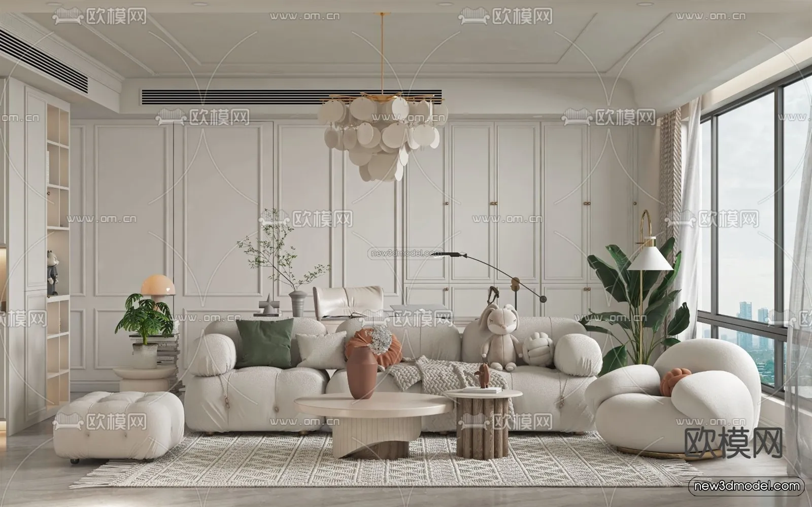 Cream Style Interior 3D Blocks – Living Room 3D Model – 093 – VRAY