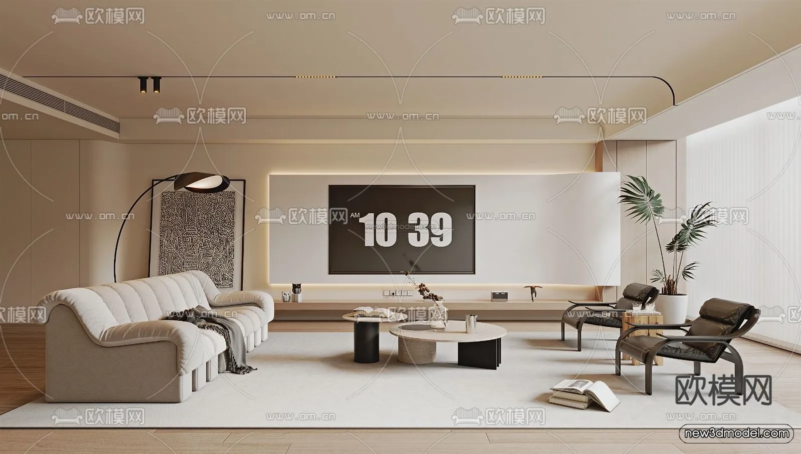 Cream Style Interior 3D Blocks – Living Room 3D Model – 094 – VRAY