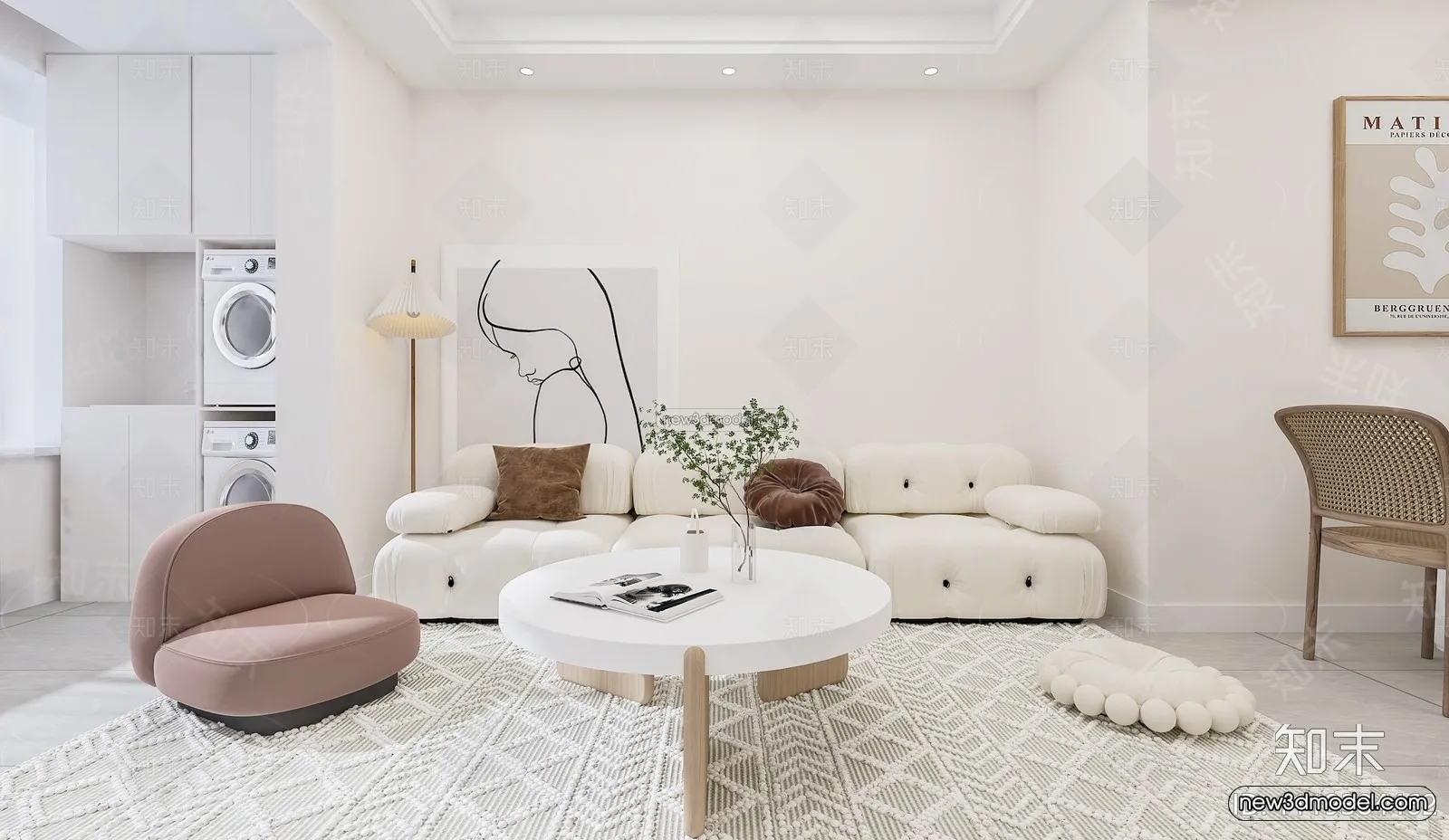 Cream Style Interior 3D Blocks – Living Room 3D Model – 096 – VRAY