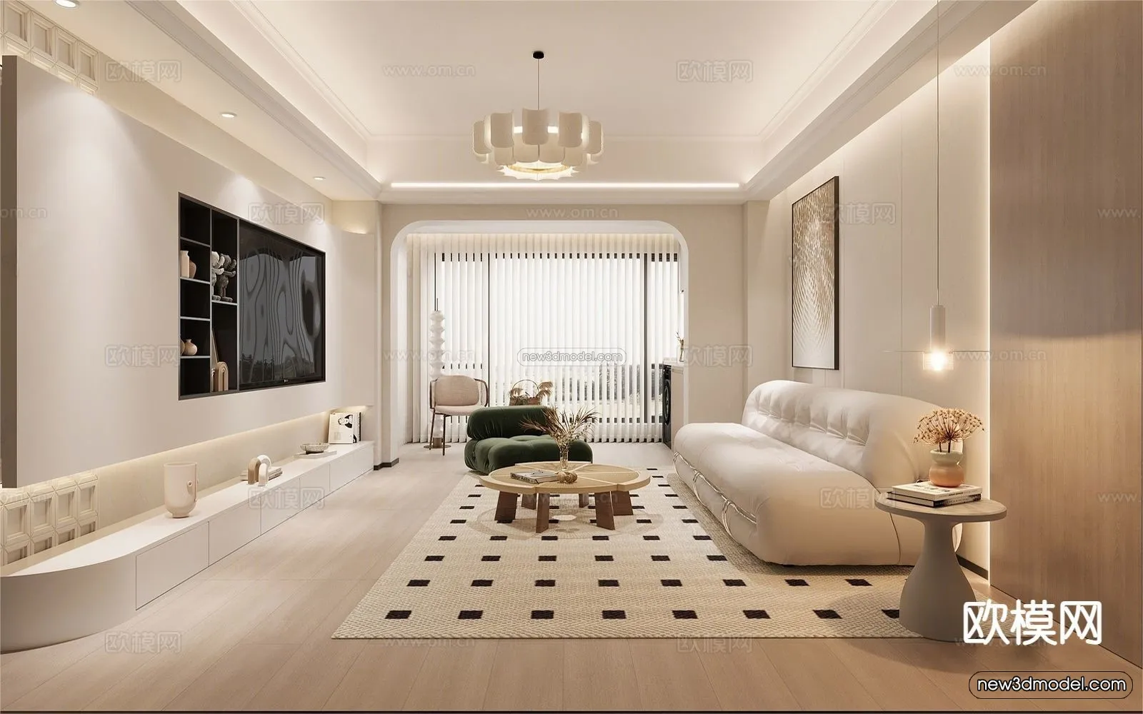 Cream Style Interior 3D Blocks – Living Room 3D Model – 097 – CORONA