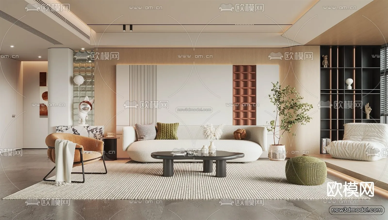 Cream Style Interior 3D Blocks – Living Room 3D Model – 098 – VRAY