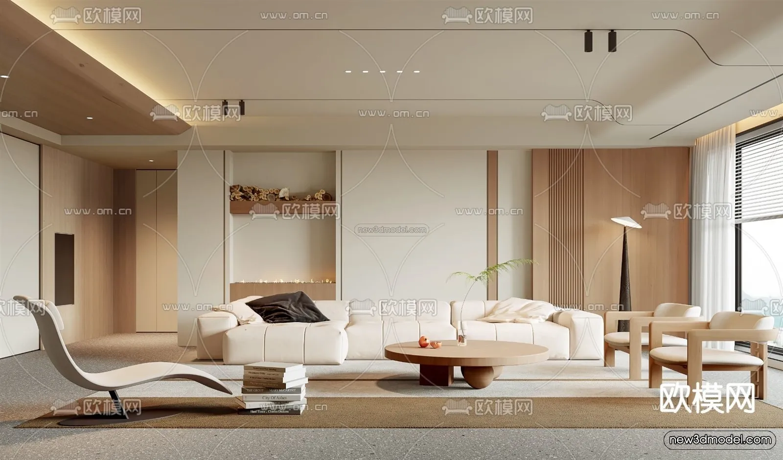 Cream Style Interior 3D Blocks – Living Room 3D Model – 099 – VRAY