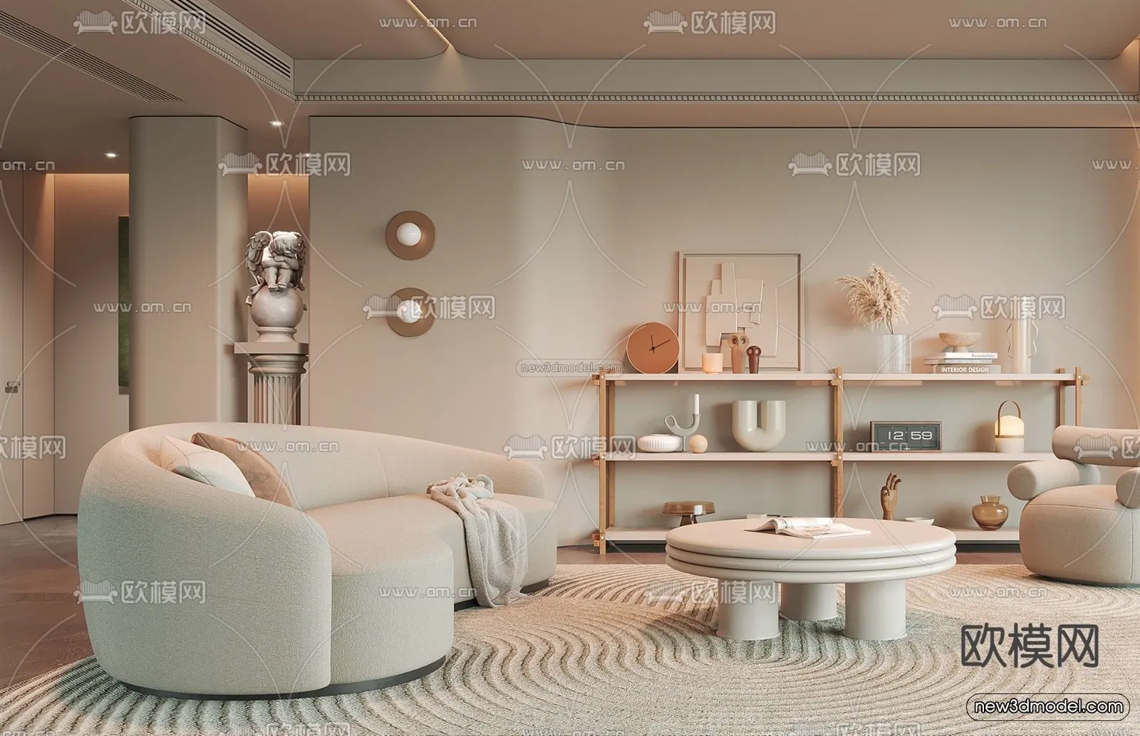 Cream Style Interior 3D Blocks – Living Room 3D Model – 102 – VRAY