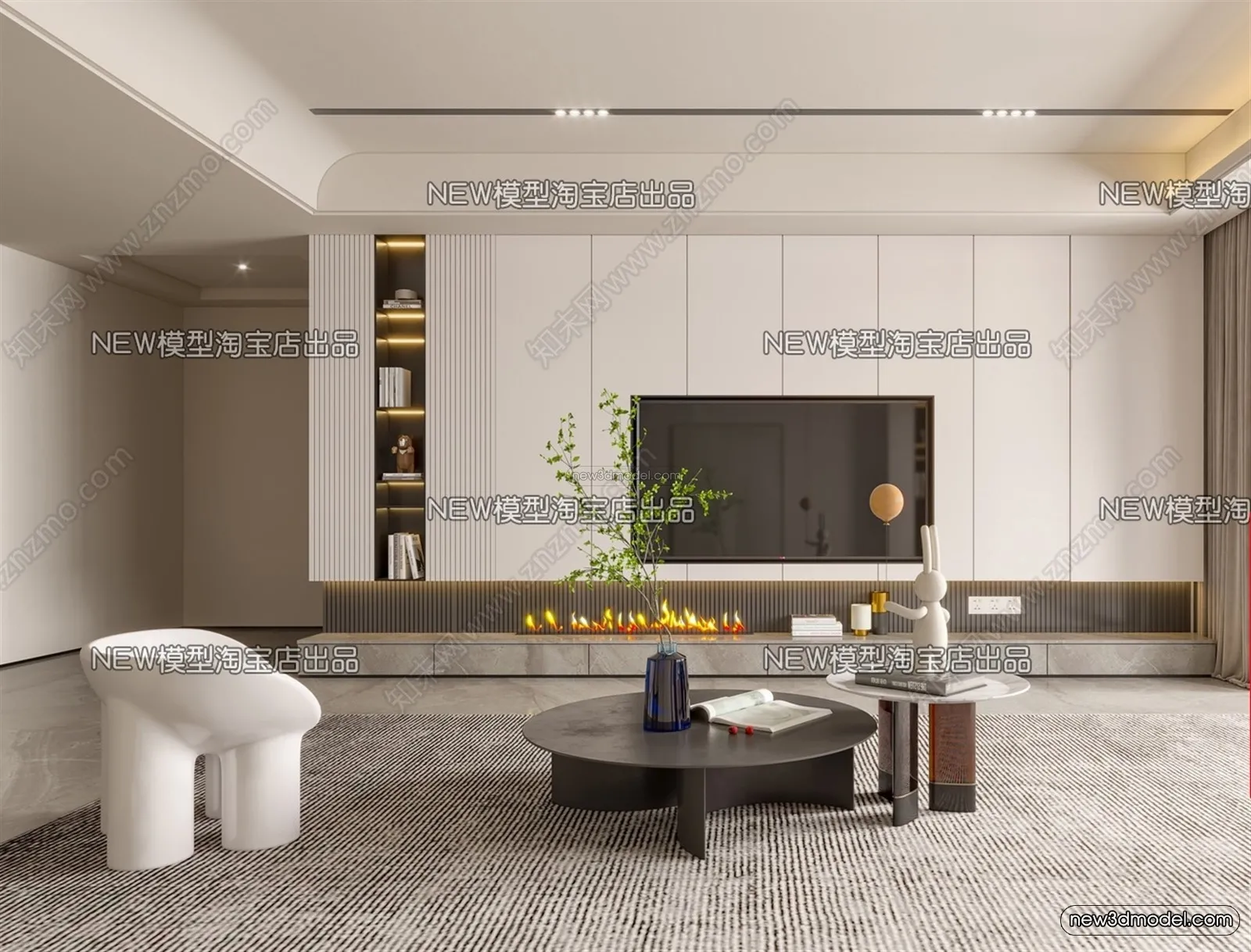 Cream Style Interior 3D Blocks – Living Room 3D Model – 106 – VRAY