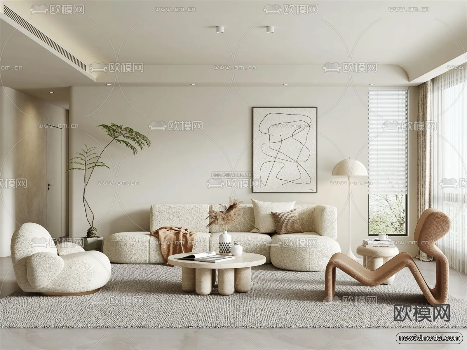 Cream Style Interior 3D Blocks – Living Room 3D Model – 108 – VRAY
