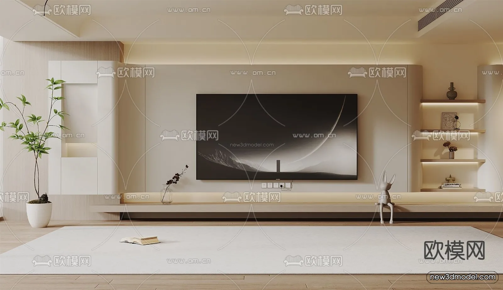 Cream Style Interior 3D Blocks – Living Room 3D Model – 109 – VRAY