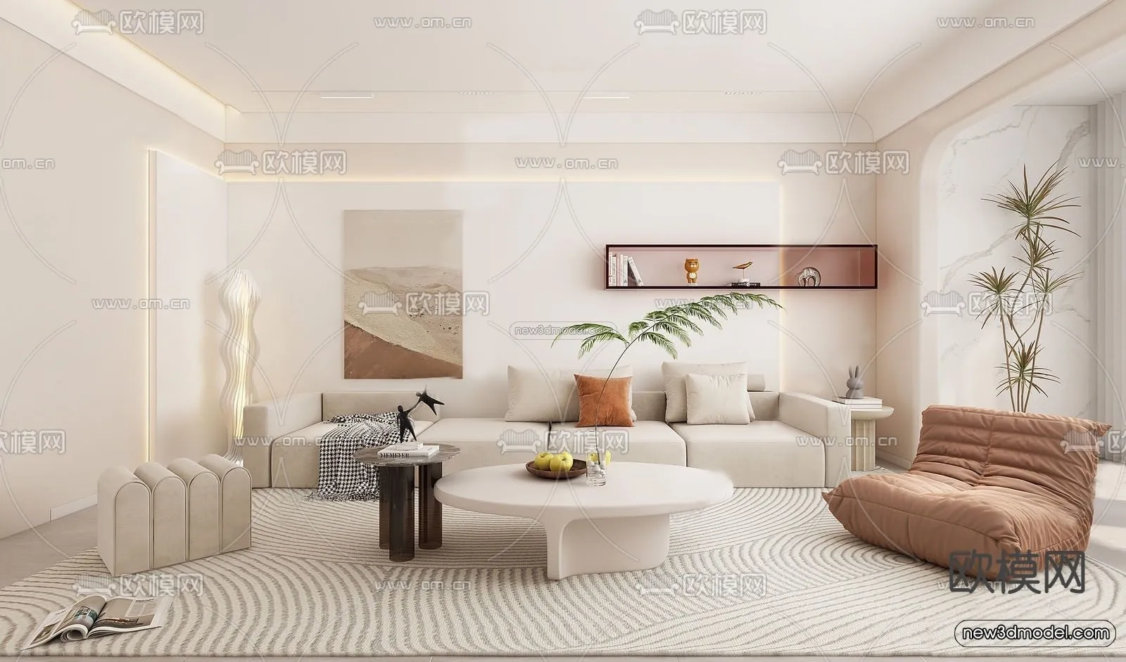 Cream Style Interior 3D Blocks – Living Room 3D Model – 111 – VRAY