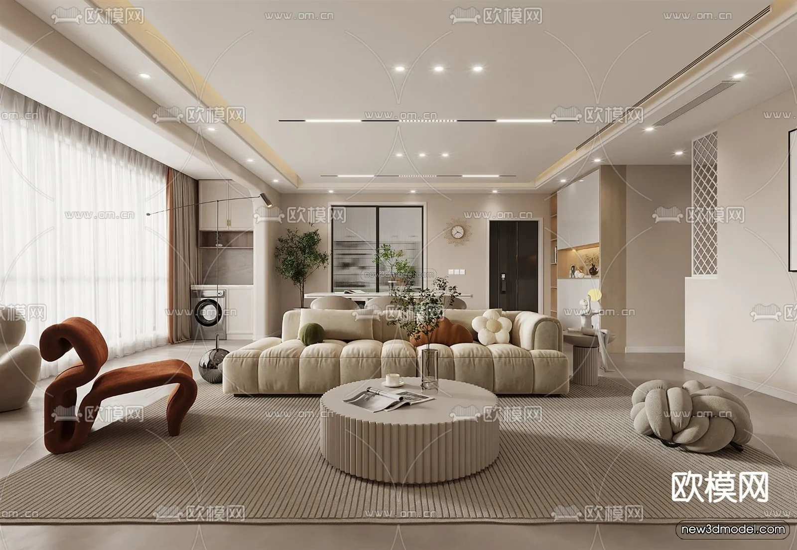 Cream Style Interior 3D Blocks – Living Room 3D Model – 115 – VRAY