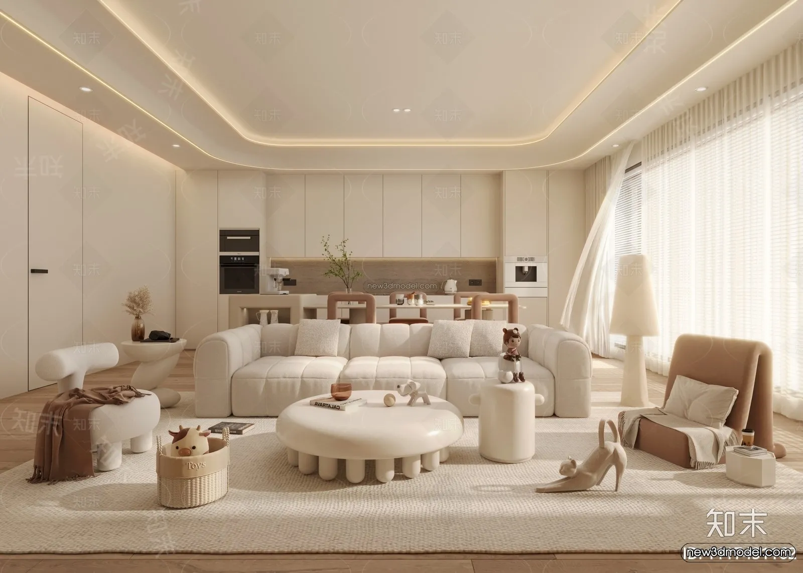 Cream Style Interior 3D Blocks – Living Room 3D Model – 117 – VRAY