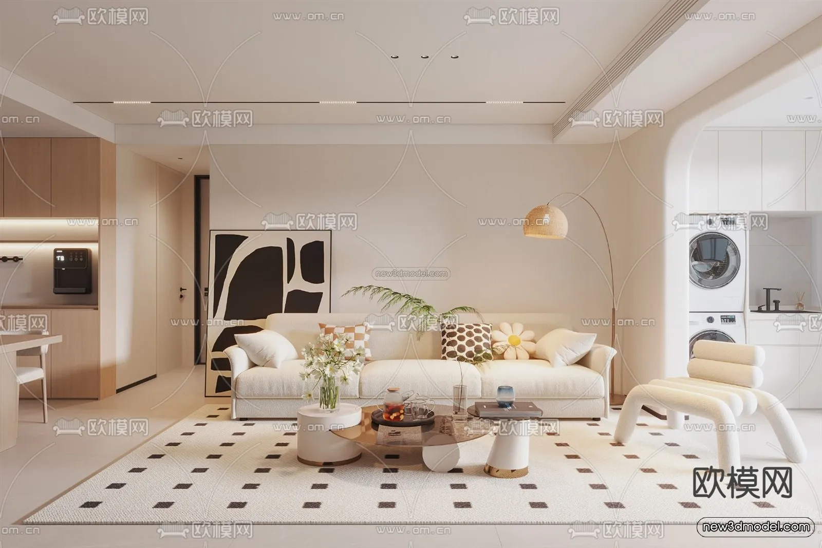 Cream Style Interior 3D Blocks – Living Room 3D Model – 118 – VRAY