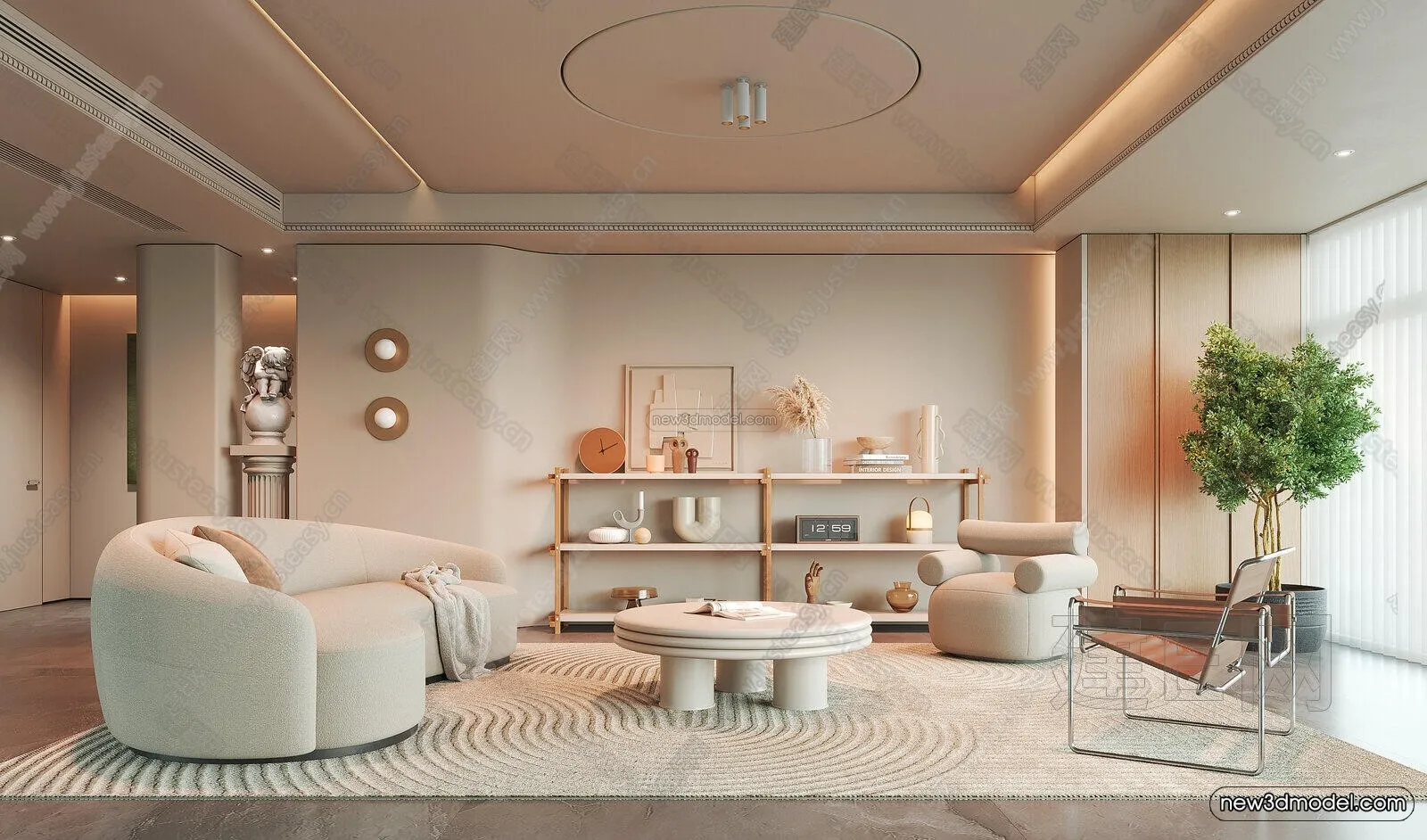 Cream Style Interior 3D Blocks – Living Room 3D Model – 119 – VRAY