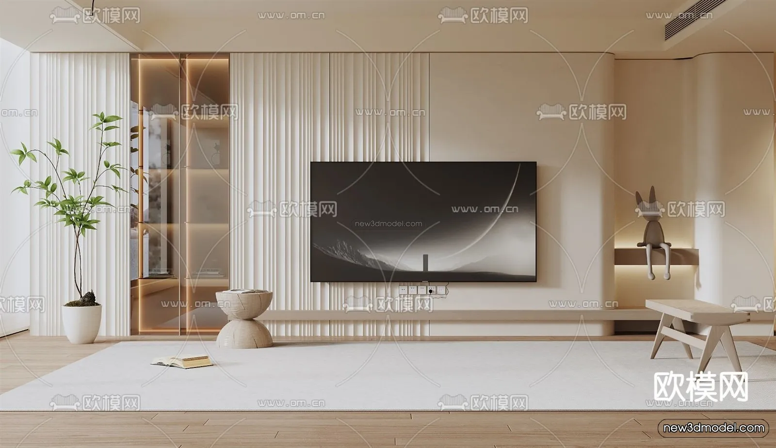 Cream Style Interior 3D Blocks – Living Room 3D Model – 120 – VRAY