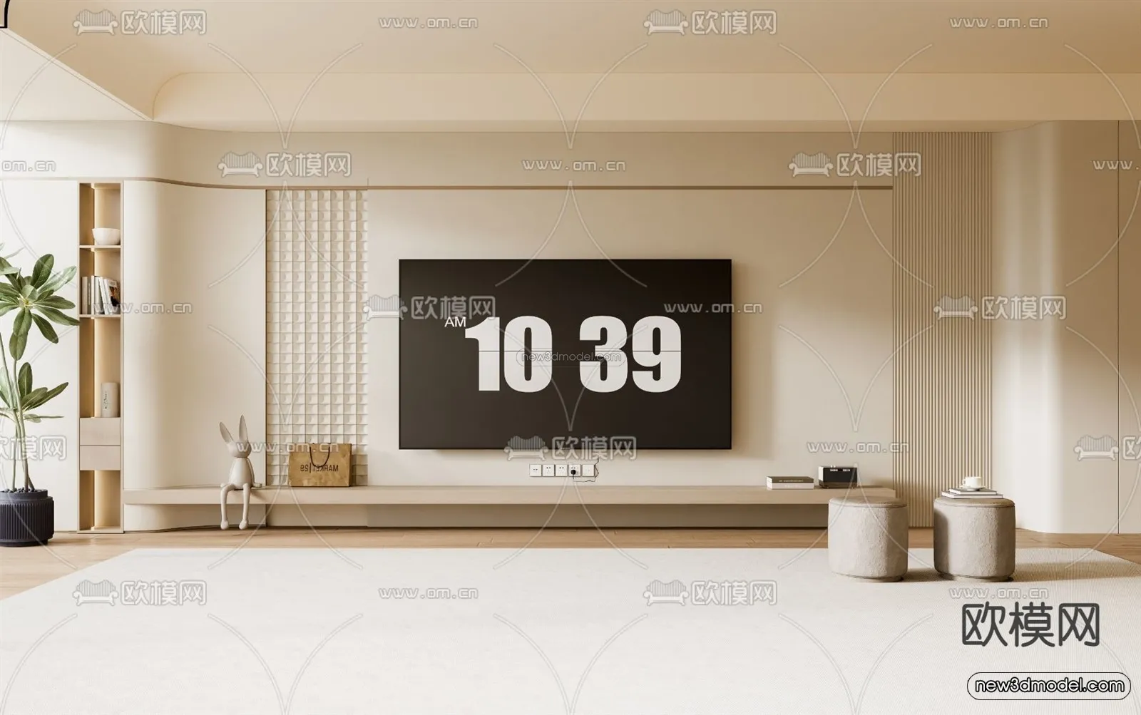 Cream Style Interior 3D Blocks – Living Room 3D Model – 121 – VRAY