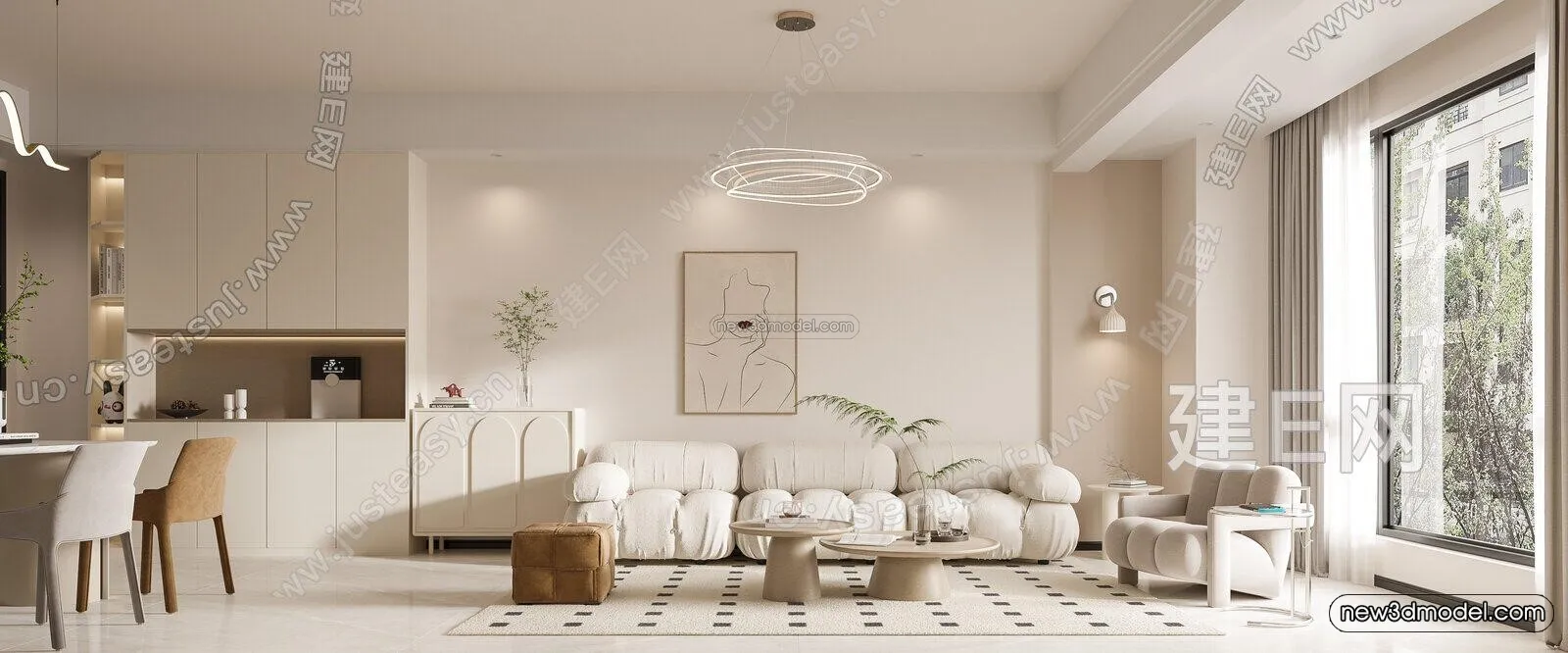 Cream Style Interior 3D Blocks – Living Room 3D Model – 122 – VRAY