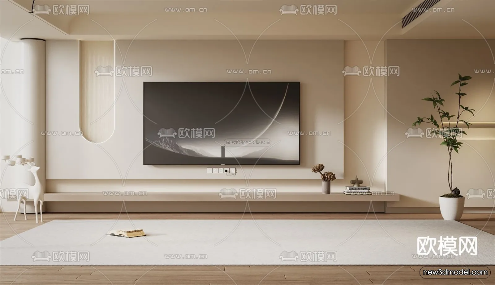 Cream Style Interior 3D Blocks – Living Room 3D Model – 124 – VRAY