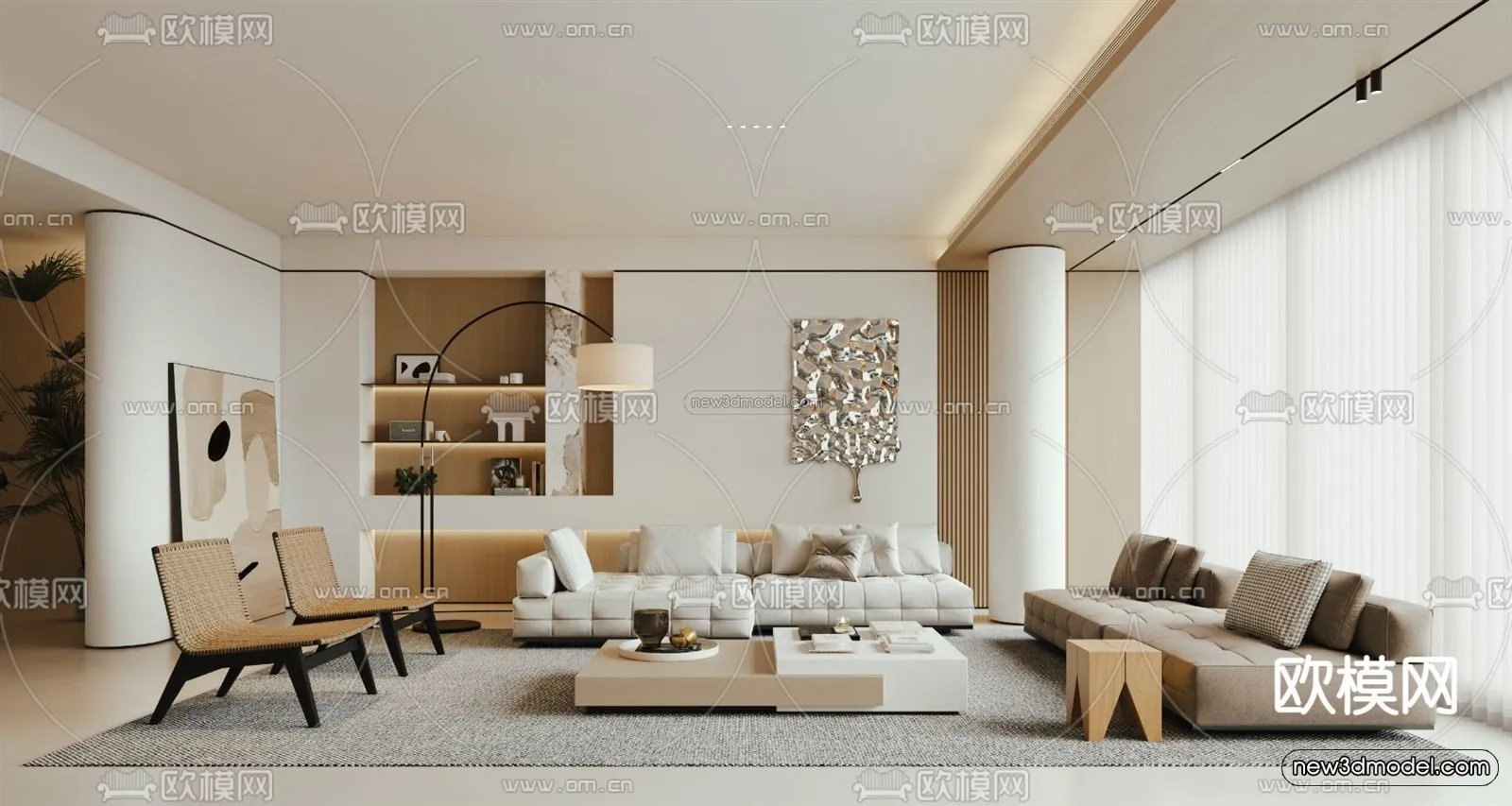 Cream Style Interior 3D Blocks – Living Room 3D Model – 125 – VRAY