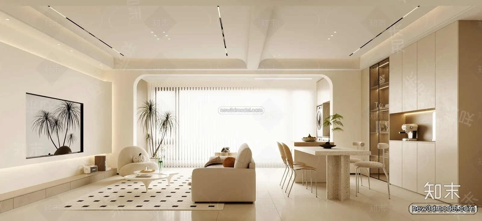 Cream Style Interior 3D Blocks – Living Room 3D Model – 127 – CORONA