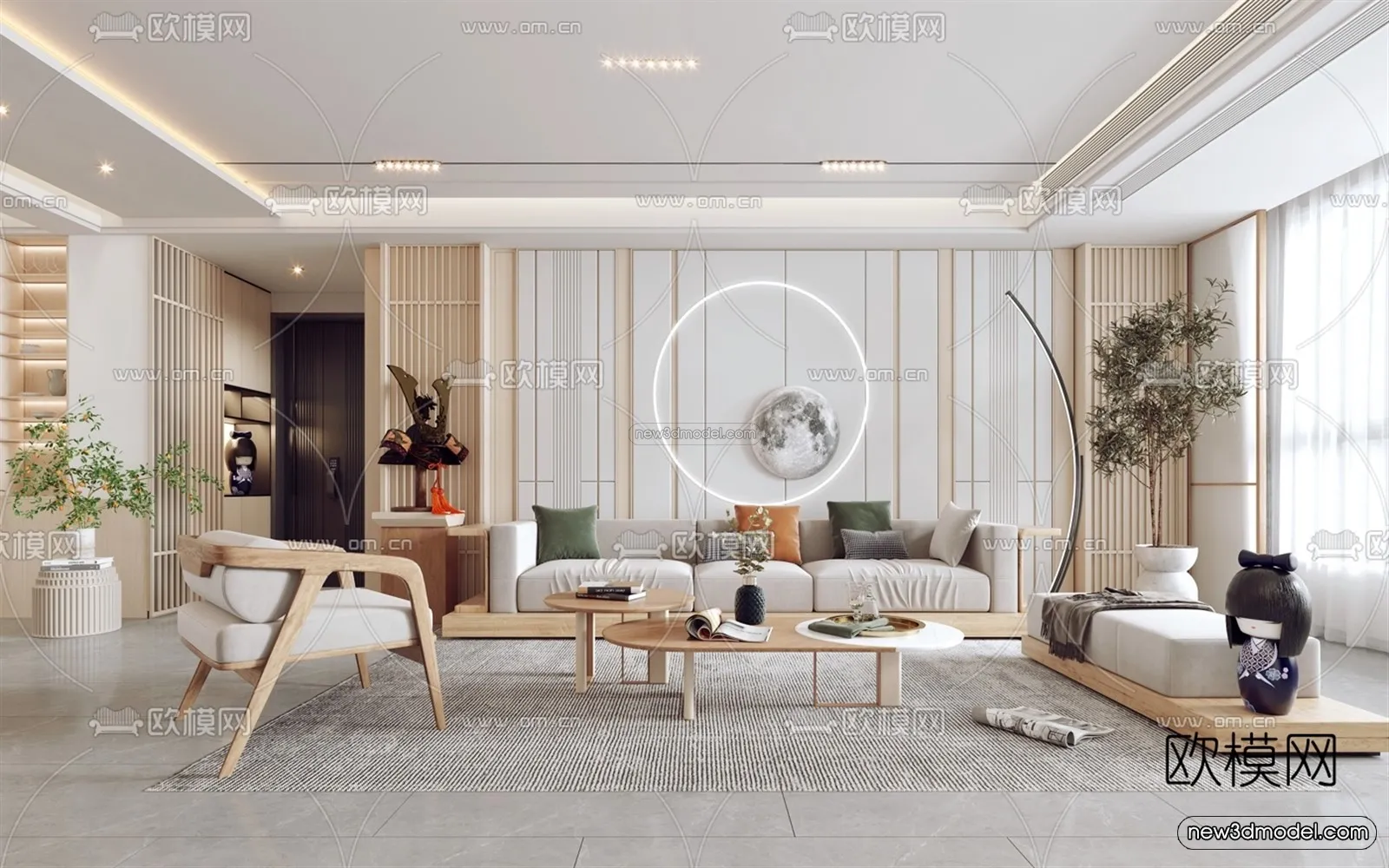 Cream Style Interior 3D Blocks – Living Room 3D Model – 128 – VRAY