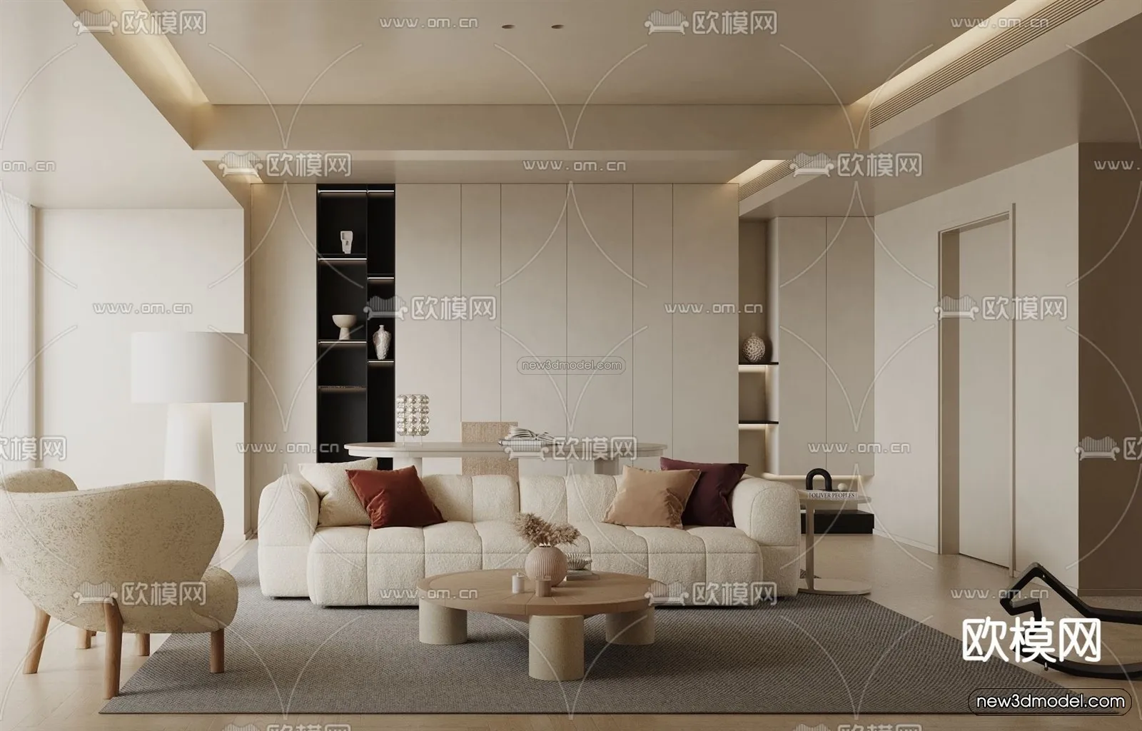 Cream Style Interior 3D Blocks – Living Room 3D Model – 129 – VRAY