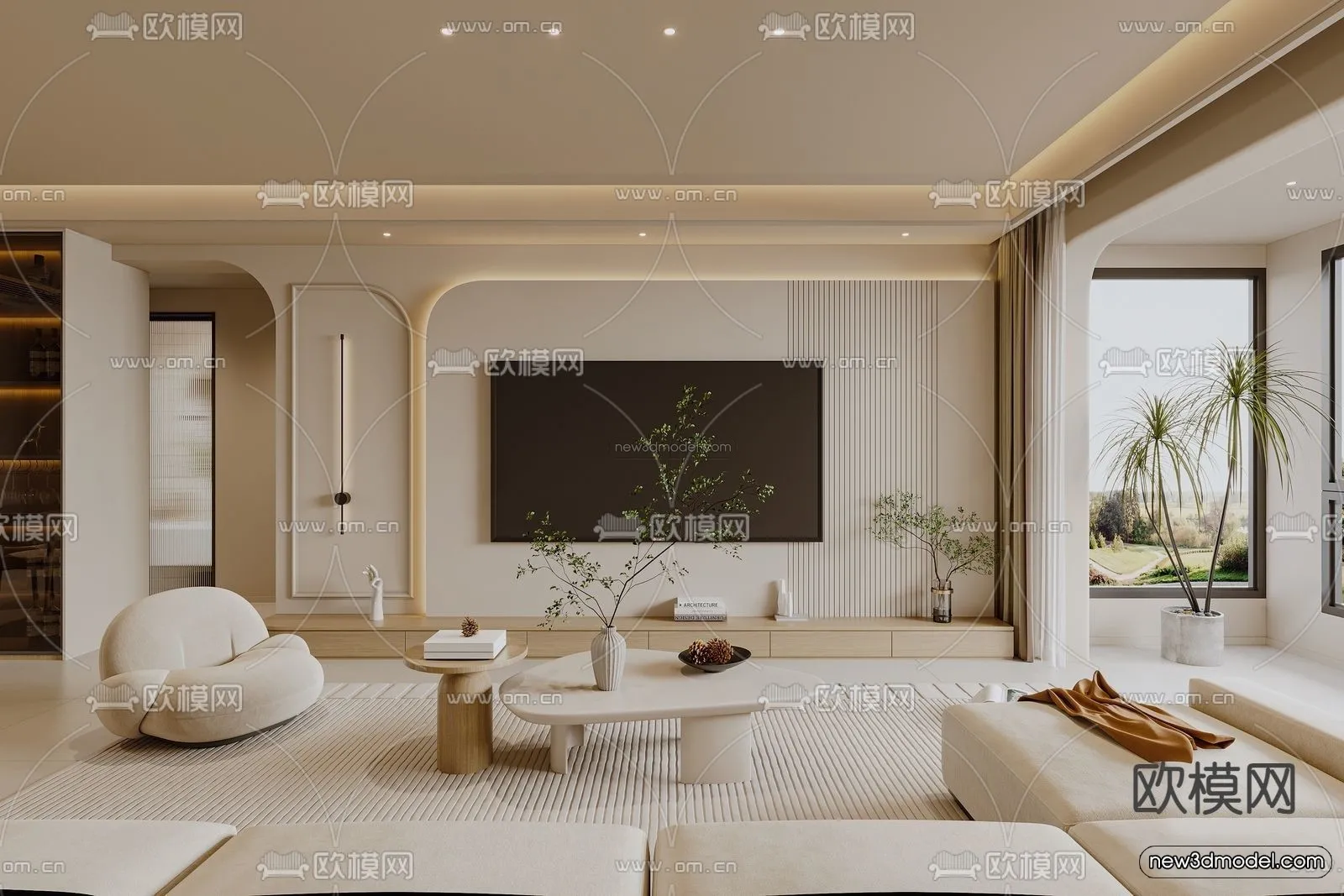 Cream Style Interior 3D Blocks – Living Room 3D Model – 130 – VRAY