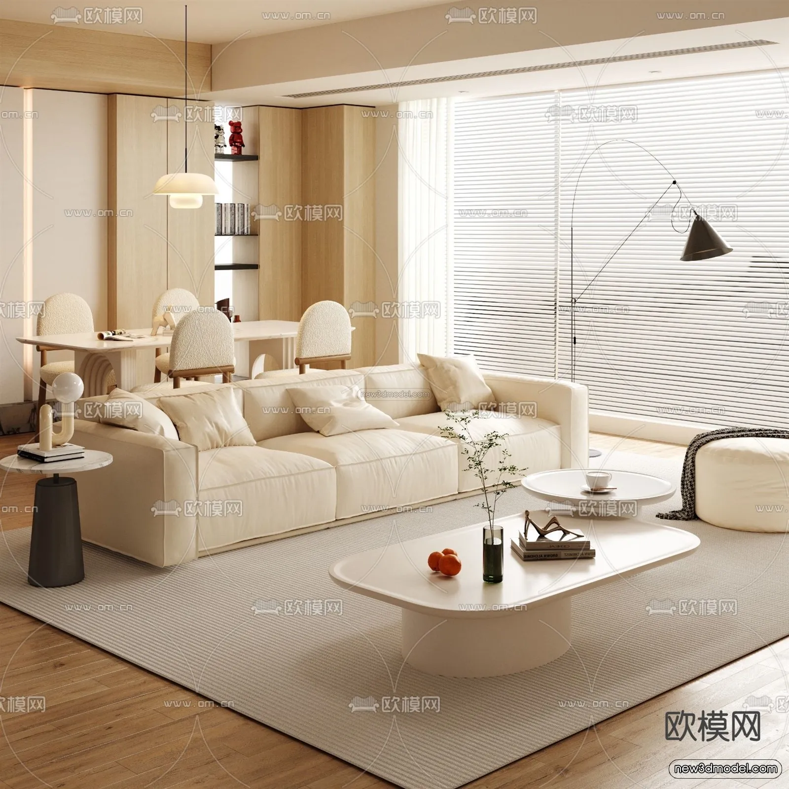 Cream Style Interior 3D Blocks – Living Room 3D Model – 131 – VRAY