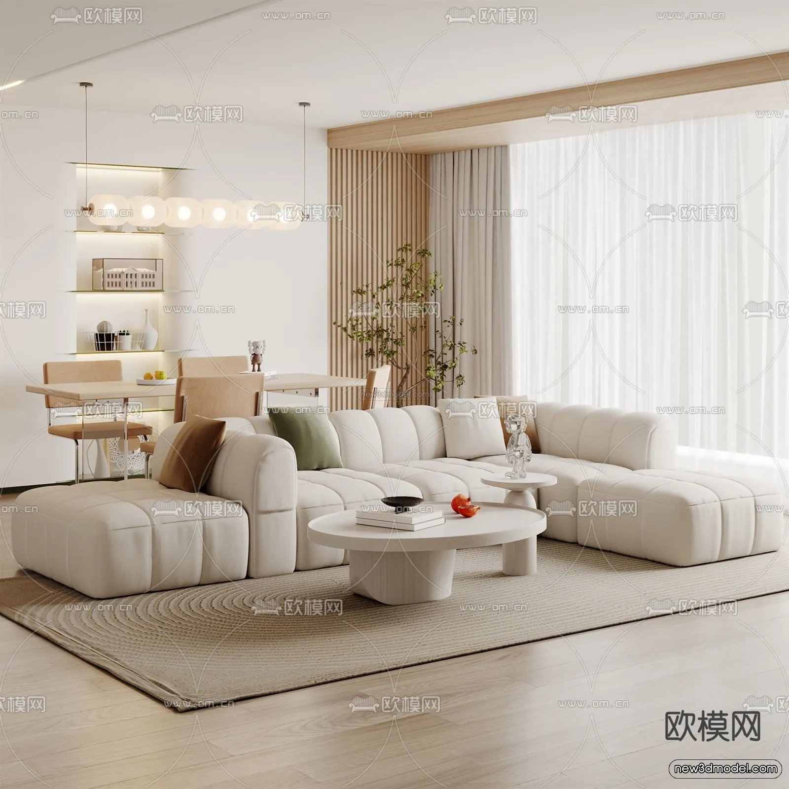 Cream Style Interior 3D Blocks – Living Room 3D Model – 132 – VRAY