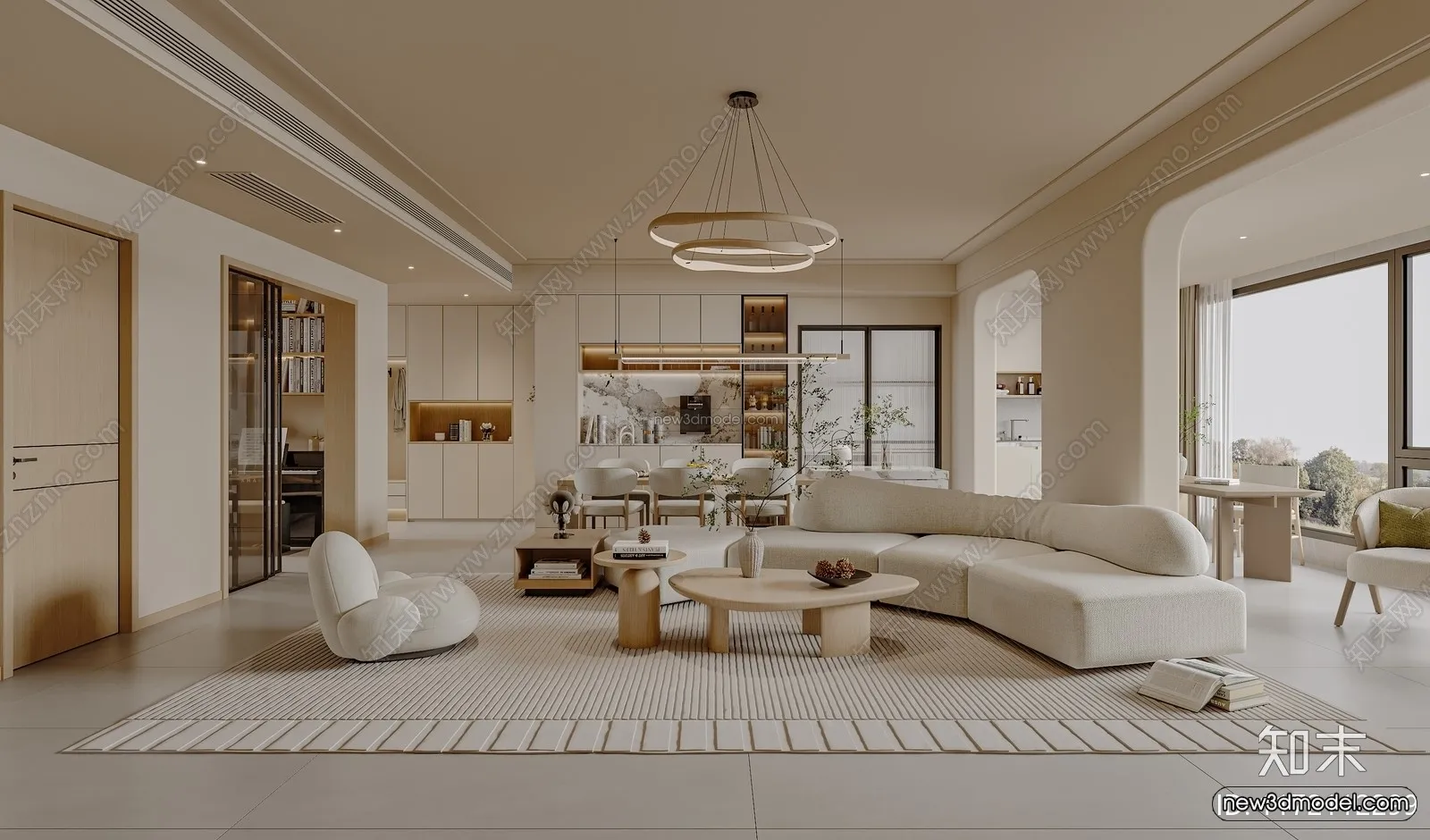 Cream Style Interior 3D Blocks – Living Room 3D Model – 135 – CORONA