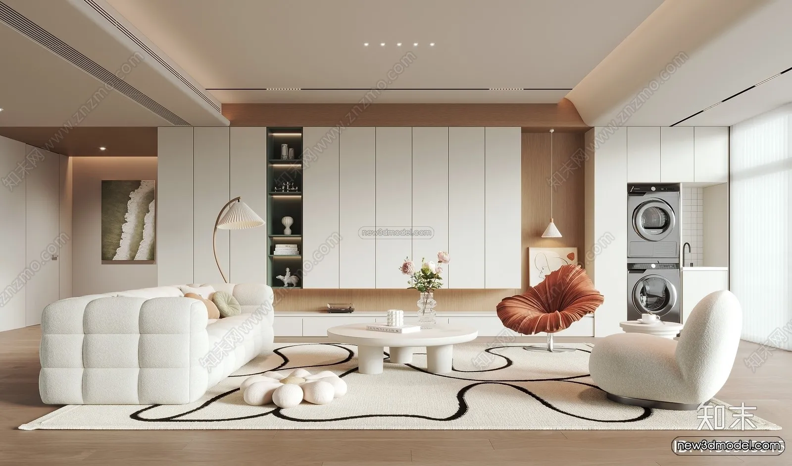 Cream Style Interior 3D Blocks – Living Room 3D Model – 137 – VRAY